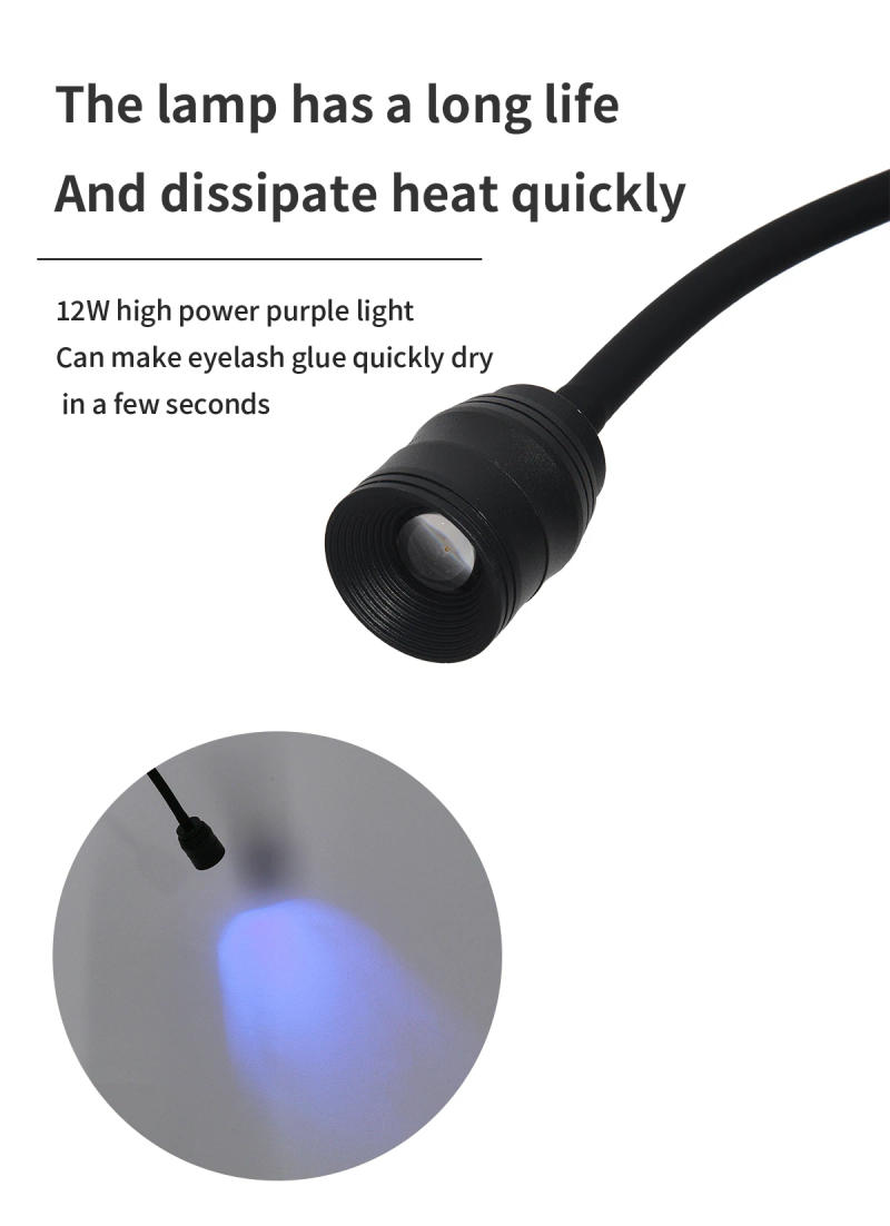 Description Picture 3 of item12W LED UV lamp eyelash extention gel curing floor lamp for beauty salon foot switch adjustable lamp holder angle spotlight