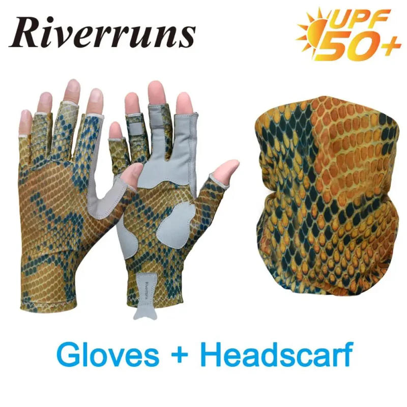 Description Picture 3 of itemRiverruns UPF50+ Sun Protection Fingerless Fishing Gloves and Headscarves for Men and Women Fishing, Boating, kayaking, Hiking