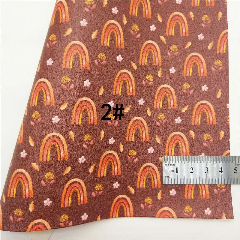 Description Picture 4 of itemAutumn Rainbows Printed Synthetic Leather Faux Fabric Sheets Felt Backing Vinyl For Earrings bag Bows DIY GM2358B