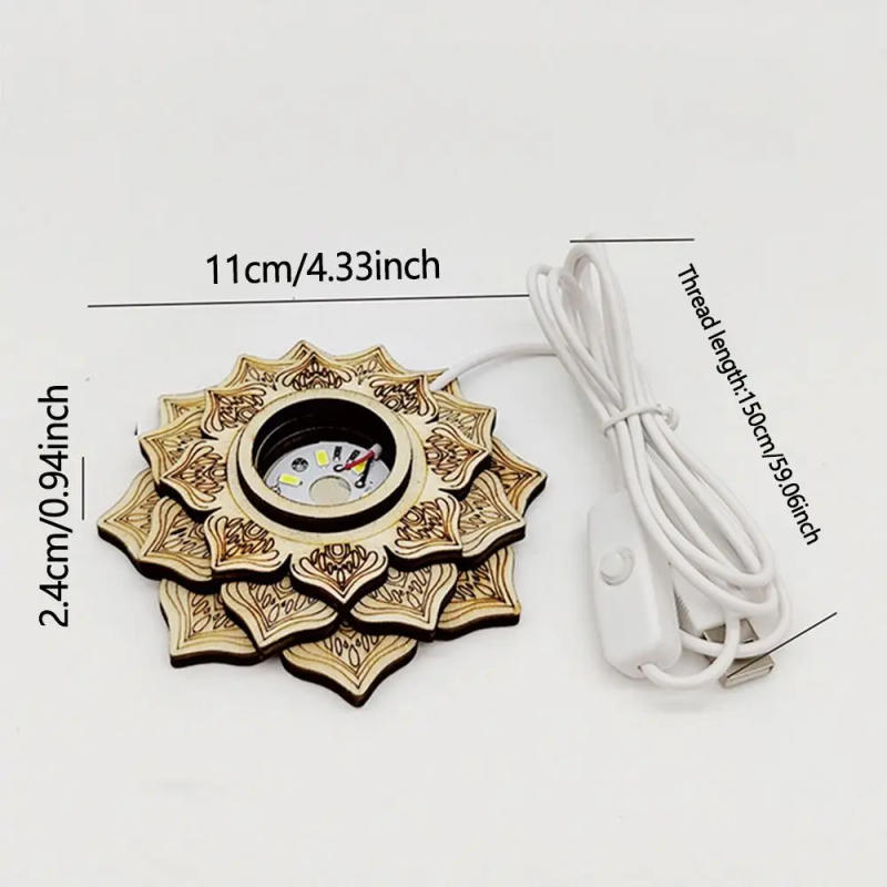 Description Picture 3 of itemLED 3D Night Light Crystal Ball Base Quadrangle Tower Shape Wooden Bracket Crystal Ball Stand Natural Stones Sphere Holder Decor