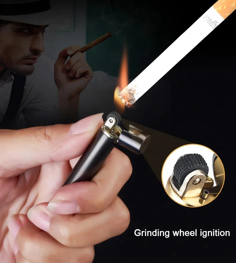 Description Picture 6 of itemMini Compact Open Flame Lighter Fire-free Butane Gas Metal Cigaretteshaped Grinding Wheel Lighters Smoking Accessories Cute