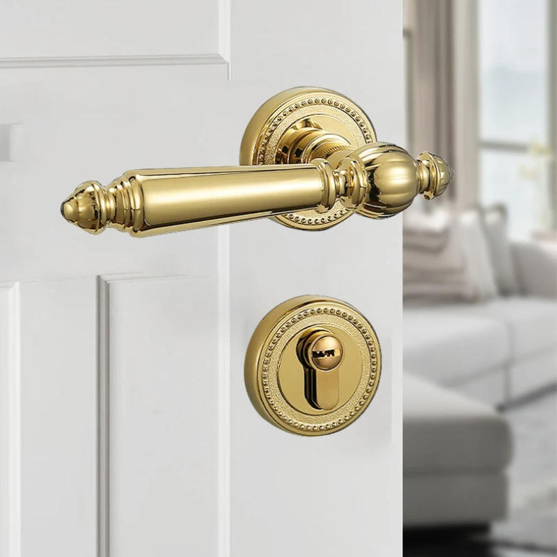 Description Picture 3 of item1 set of zinc alloy indoor door locks Nordic light luxury universal gold bedroom silent split handle lock with key included