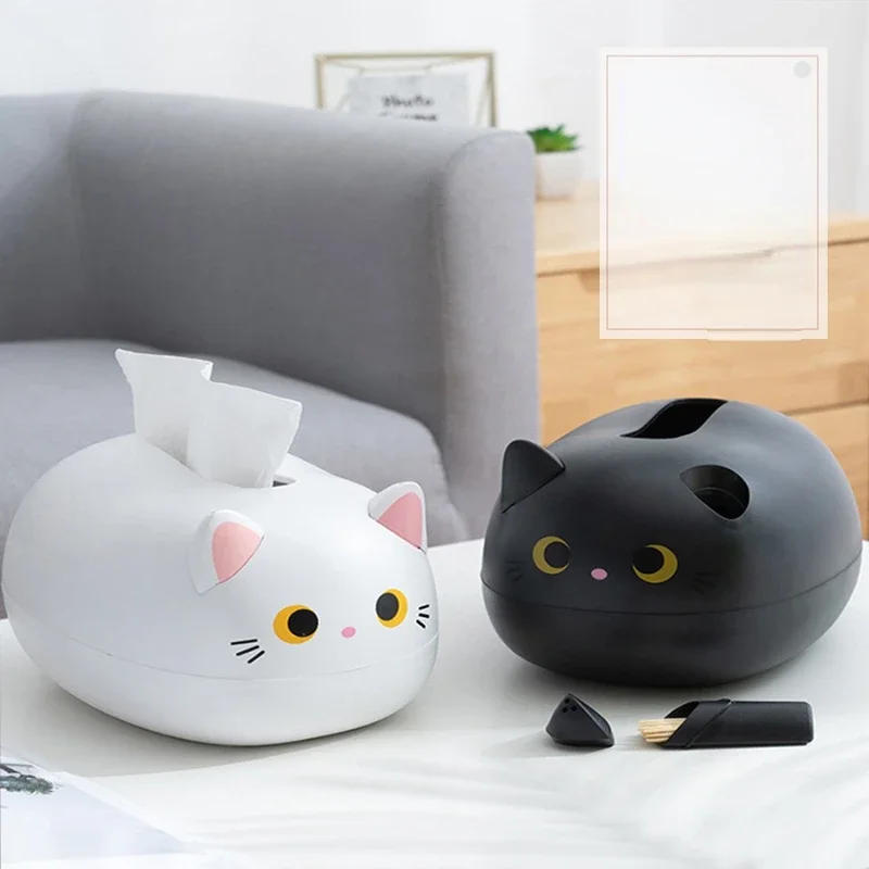 Description Picture 2 of itemKawaii Cat Tissue Box Livingroom Napkin Storage Box Kitchen Paper Container Desktop Toilet Paper Holder for Bathroom Dormitory