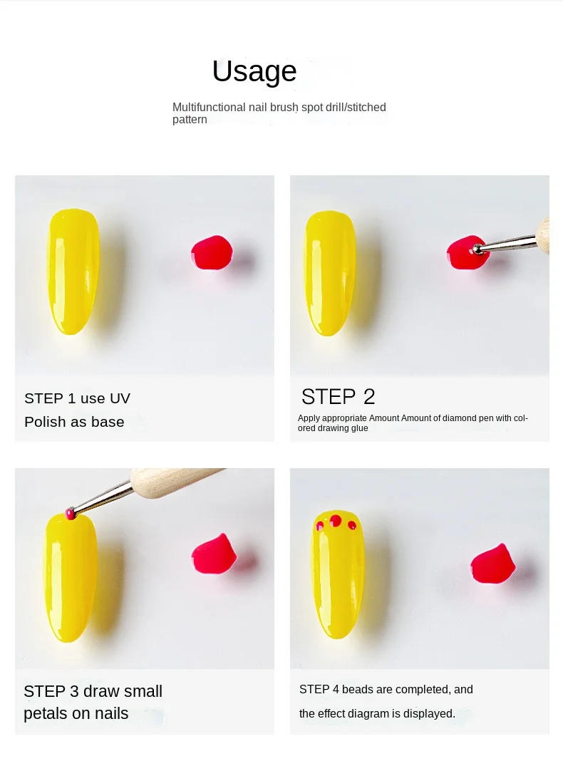 Description Picture 5 of item5pc Professional 2 ways Nail Art Dotting Pen Wood Steel DIY Dotting Pens Rhinestones Gem Picker Manicure Tools