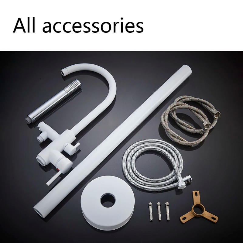 Description Picture 6 of itemSenlesen White Floor Mounted Bathtub Shower Faucet Dual Handle Freestanding Swivel Spout Bathroom Faucet Hot Cold Mixer Crane