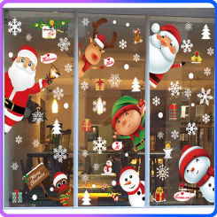 2024 New Christmas Decoration Window Stickers Santa Gifts Merry Christmas Mirror Sticker White Snowflake Ornaments Winter Decal