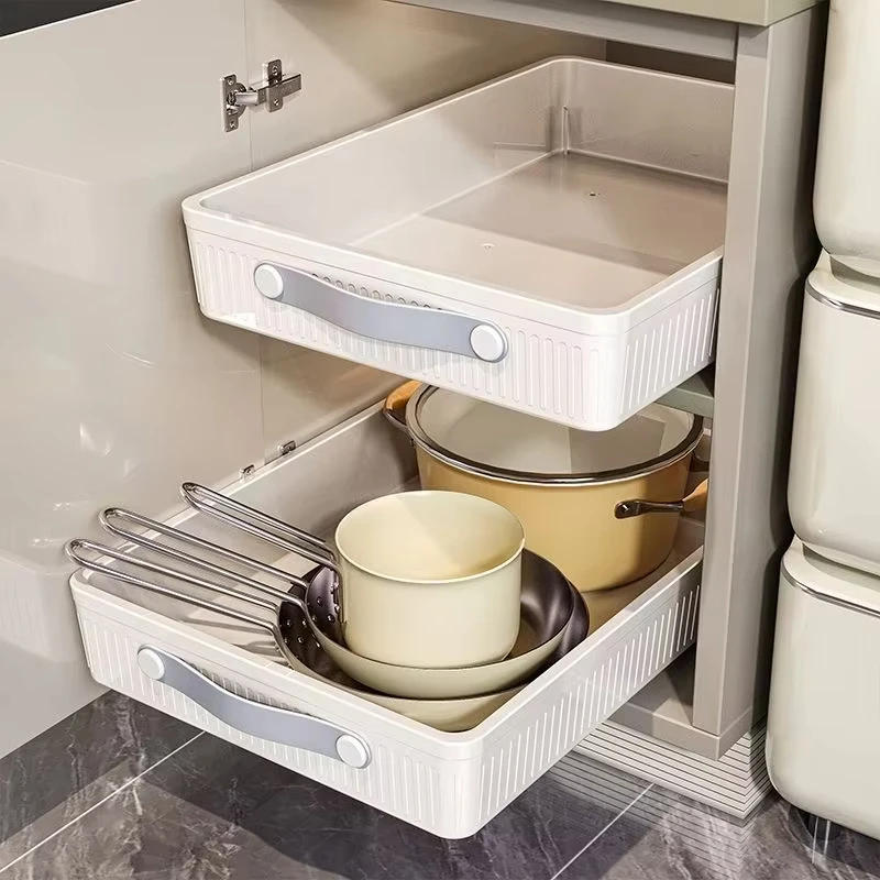 Description Picture 5 of itemKitchen Sliding Drawer Slide Rail Cabinet Clothes Spice Dish Bowl Pull Out Cabinet Organizer Tray with Handle Easy Carry