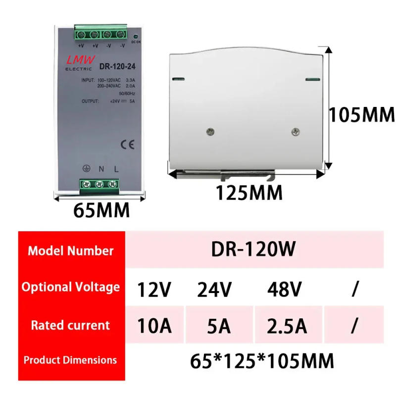Description Picture 6 of itemDR-15 DR-30 DR-45 DR-60 -5/12/15/24 15W 30W 45W 60W 75W Single Output 5V 12V 15V 24V 48V Industrial Din Rail Power Supply Switch