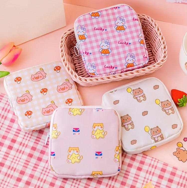 Description Picture 2 of itemSanitary Napkin Bag Tampon Storage Organizers Cartoon Makeup Storage Bag Data Cables Lipstick Earphone Storage Organization