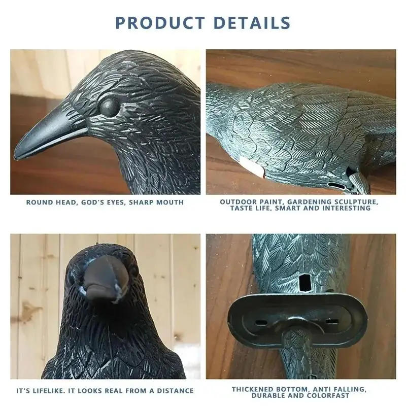 Description Picture 5 of itemSimulation Crow Black Raven Bird Repellent Natural Pest Control Repellent Bird Raven Prop Scary Decor Party Halloween Crow Decor