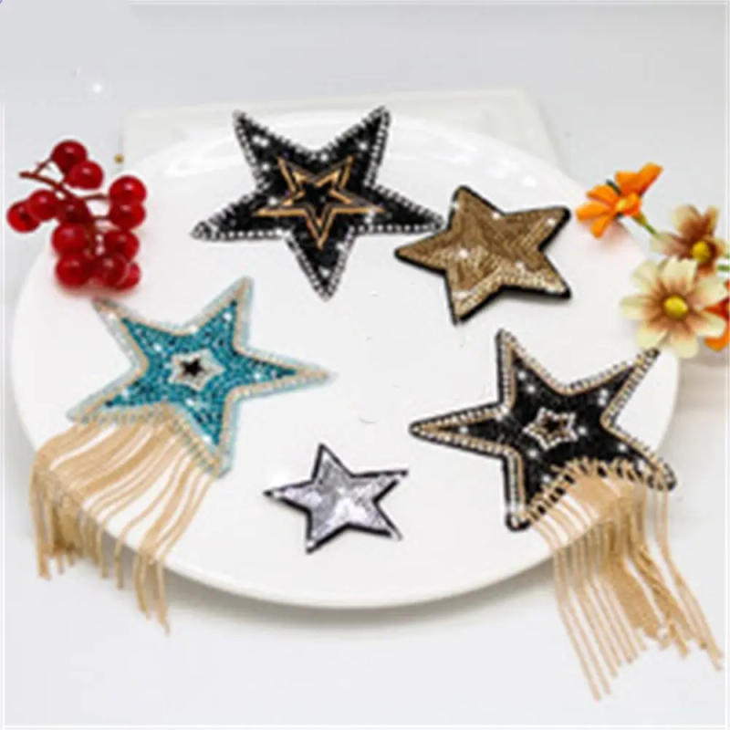 Description Picture 5 of itemLuxury Sequined Iron-on Patches Five-pointed Star Pattern Clothes Appliques Bling Sparkling Rhinestone Stickers Embroidery Craft
