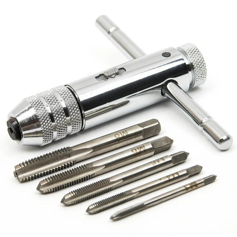 Description Picture 2 of itemAdjustable Silver T-Handle Ratchet Tap Holder Wrench with 5pcs M3-M8 3mm-8mm Machine Screw Thread Metric Plug T-shaped Tap
