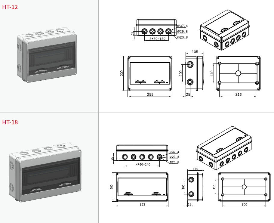 Description Picture 5 of itemGEYA NEW HT 5/8/12/15/18Ways Outdoor Waterproof Electrical Distribution Box Circuit Breaker MCB Power Plastic Junction Wire Box