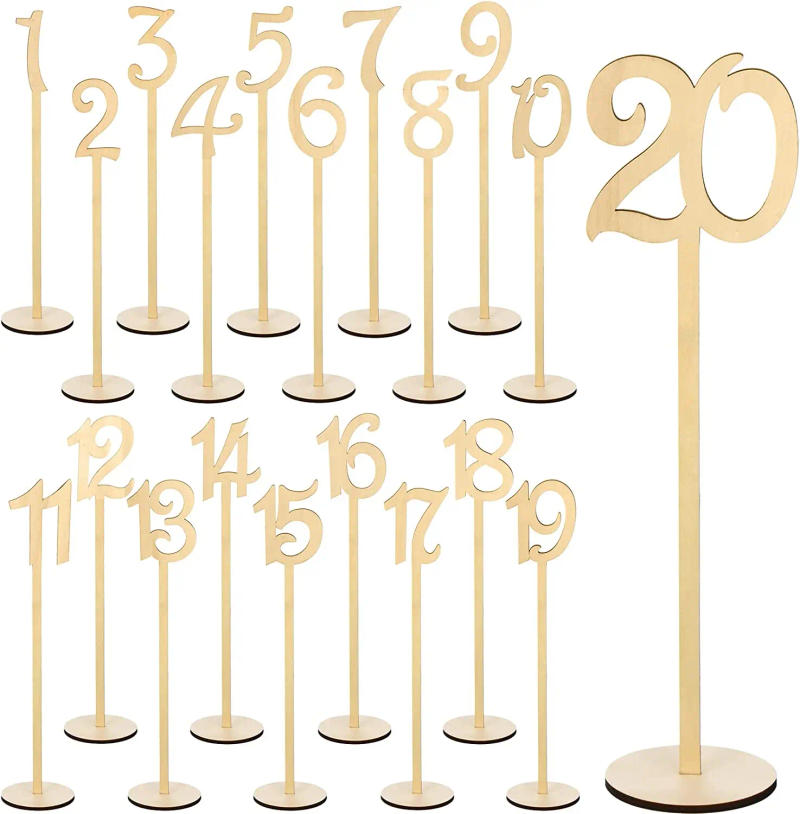 Description Picture 2 of item20Pc Wooden Table Numbers 1 To 20 Wood Wedding Table Number Signs with Holder Base Birthday Party Home Decoration Event Catering