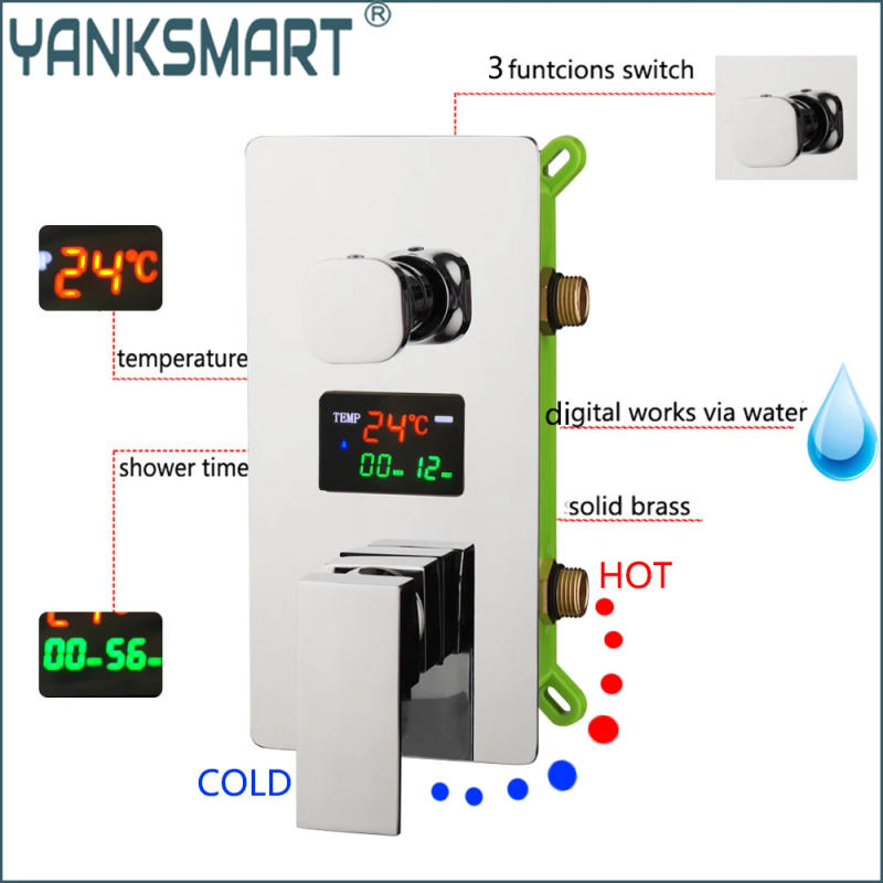 Description Picture 2 of itemYANKSMART Bathroom Shower Mixer Control Valve Wall Mounted Showers Faucet Solid Brass Bath Accessories Digital Display Valve