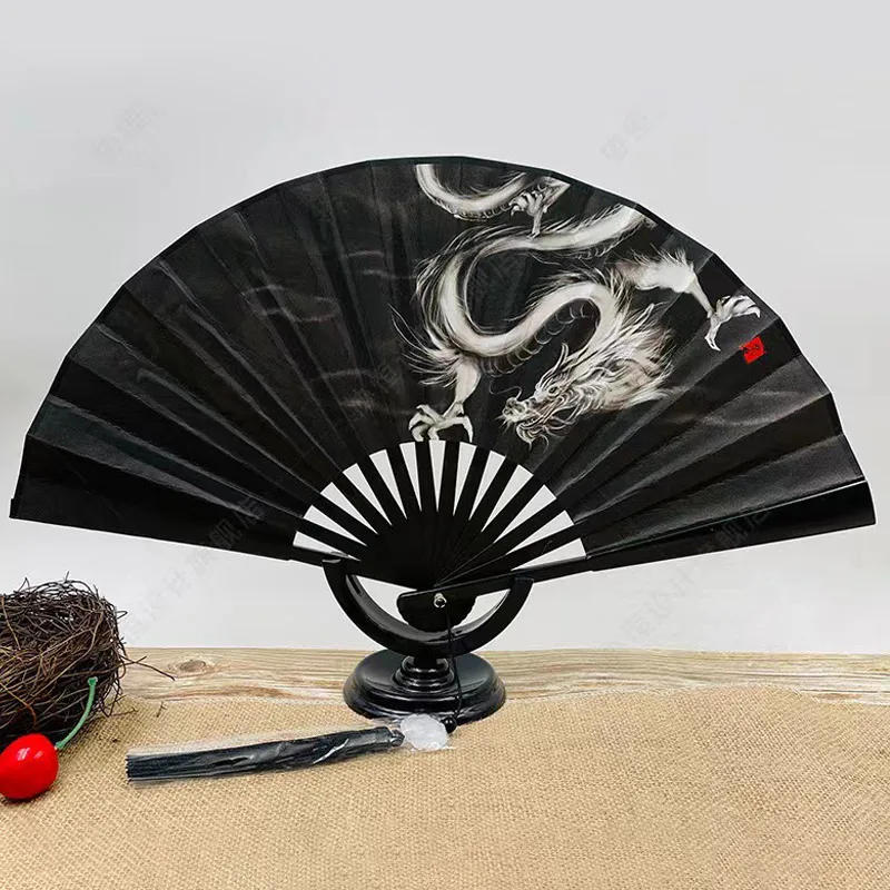 Description Picture 2 of item1Pcs 8 inch Folding Silk Vintage Chinese Japanese Hand Held Fan Plastic Silk Dance Fans With Tassel Art Craft Gift Home Decor