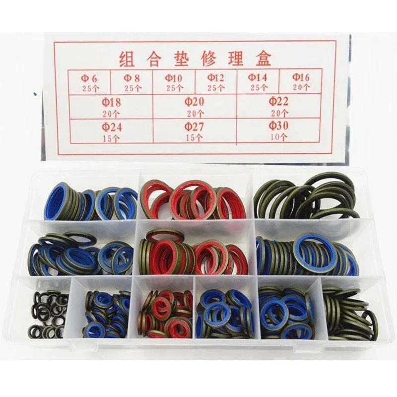 Description Picture 3 of item100/245pcs High Press Hydralic Rubber Oil Pip Bonded Washer NBR Metal Seal Ring Drain Plug Gasket Fit Combined Sealing Set