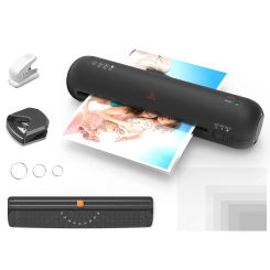 A4 230mm Desktop Laminator Set Hot and Cold Lamination 2 Roller System 9 inches Max Width with Paper Cutter Trimmer Rounder Hole