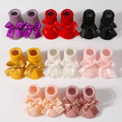 Baby Bow Socks Soft Cotton Cute Ankle Socks for Infants Girls Fashion Anti-Slip Newborn Baby Socks 0-6 Months