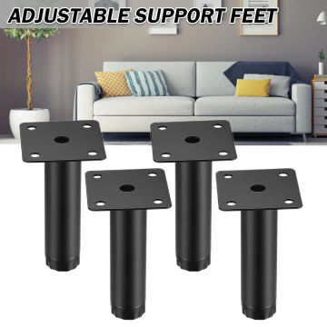 4 Pcs Black Metal Replacement Feet 4 Inches Black Adjustable Furniture Legs For Cabinet Sofa Cupboard Furniture Hardware