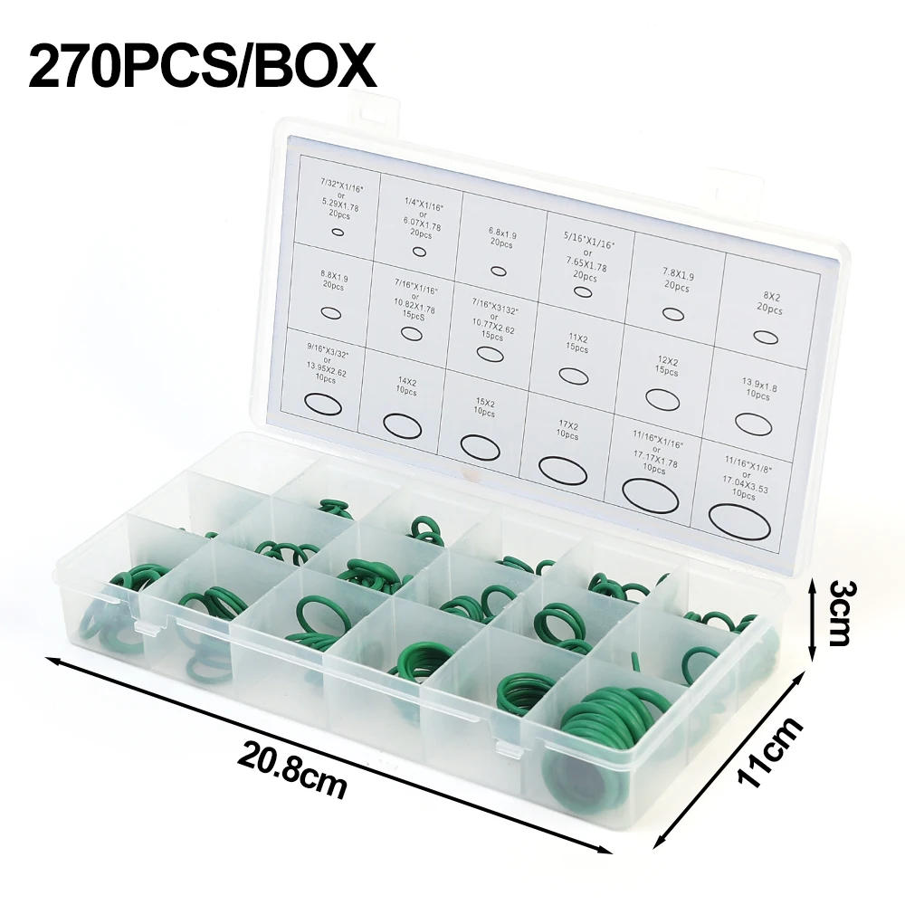 Description Picture 3 of item18Sizes O-Rings Universal Car Air Conditioning Auto Repair Tools Rubber Rings Sealant Rubber Spacer Oil Resistance Washer Round