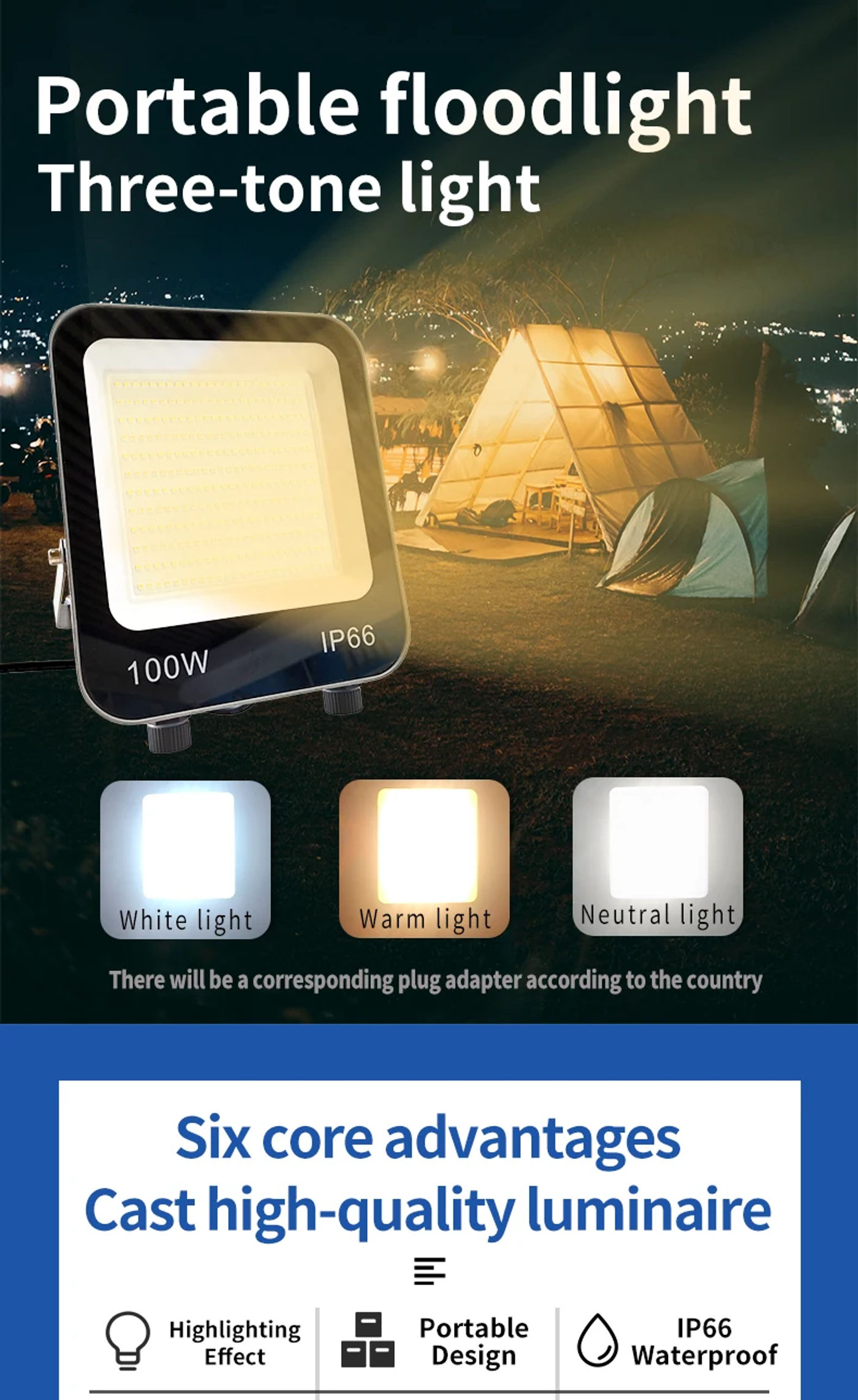 Description Picture 2 of itemNew indoor and outdoor lighting, Portable Flood Light, Billboard Spotlight, Garden Wall Lamp, site Lighting, AC85-265V