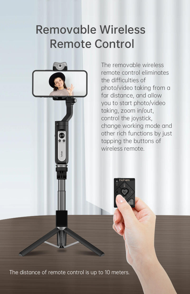 Description Picture 4 of itemHohem  3-in-1 Kit Phone Selfie Stick Extendable Retractable Stable Compact Design Tripod Remote Control for iSteady V2/X2
