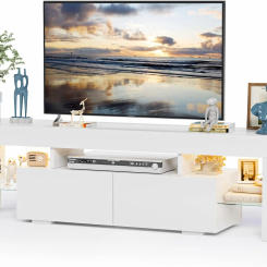 TV Stand with LED Lights, Modern Entertainment Center Media and Open Shelf Console Table Storage Desk with 1 Drawer  (White)