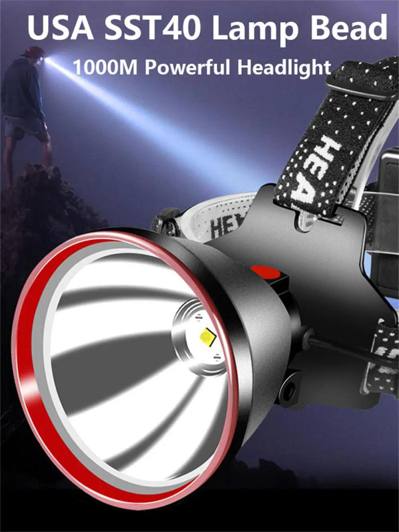 Description Picture 2 of item1000M Long Range Super Powerful Led Headlamp 18650 Headlight USB Rechargeable Outdoor Fishing Head Flashlight Camp Lamp