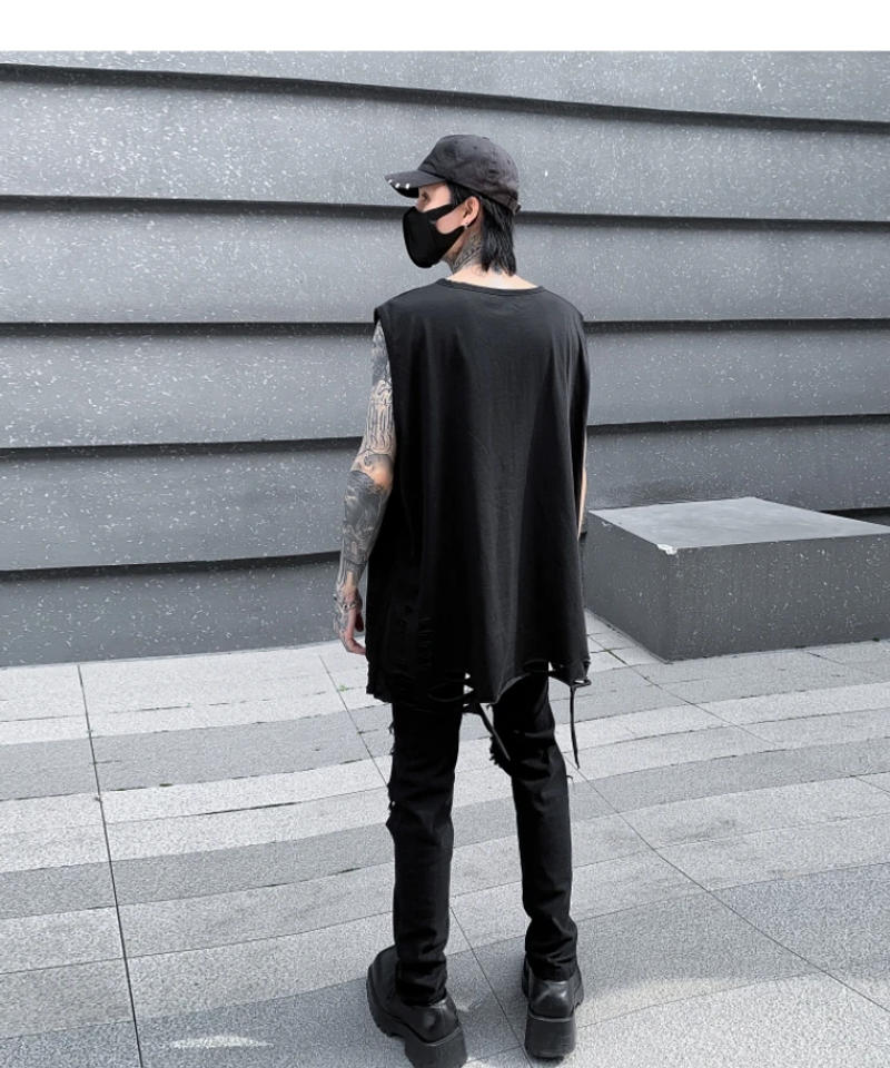 Description Picture 3 of itemHKSH Summer New Loose Fit Men's Dark Sleeveless T-shirt Personalized Trendy Casual Vest Punk Cotton Tide Chic Tank Tops HK0146