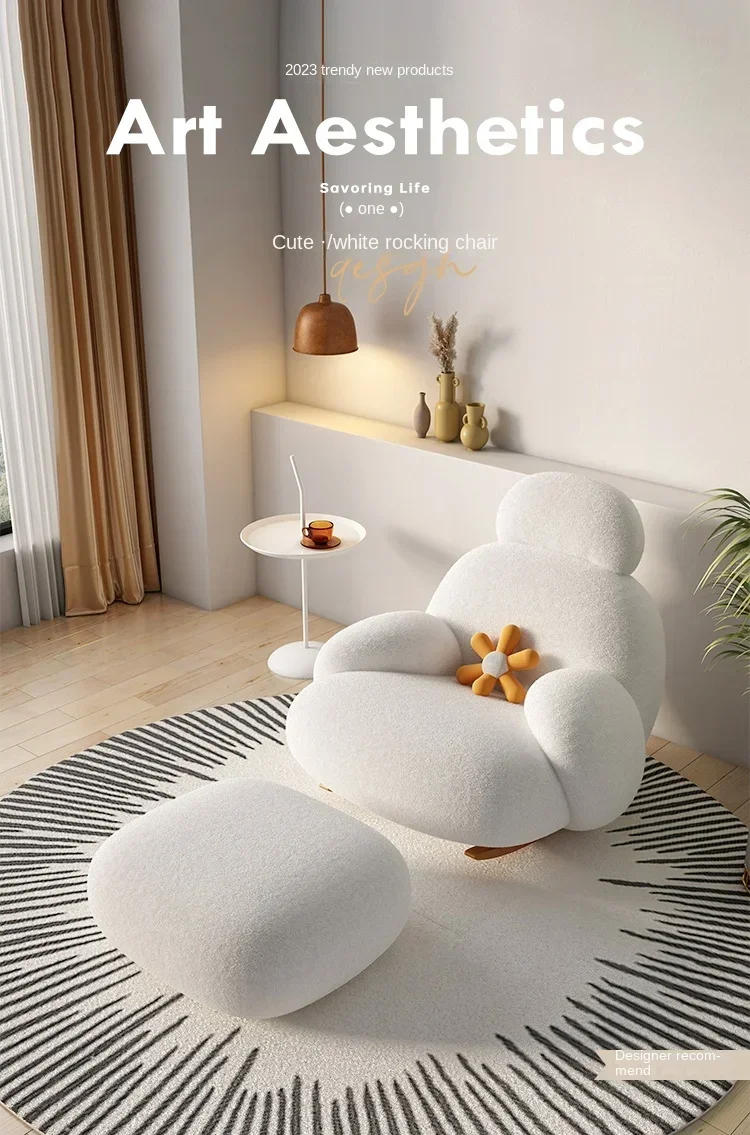 Description Picture 2 of itemFluffy White Living Room Chair Modern Cute Floor Ergonomic Living Room Chair Lounge Recliner Meuble Salon Home Furniture