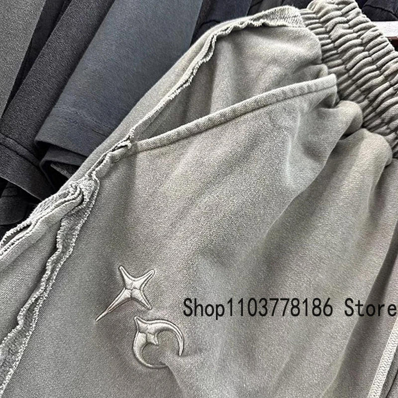 Description Picture 5 of itemEurope American Retro THUG CLUB Shorts Loose Patchwork Washed Gray Do Old Sweatpants Men's Streetwear Thug Club Shorts