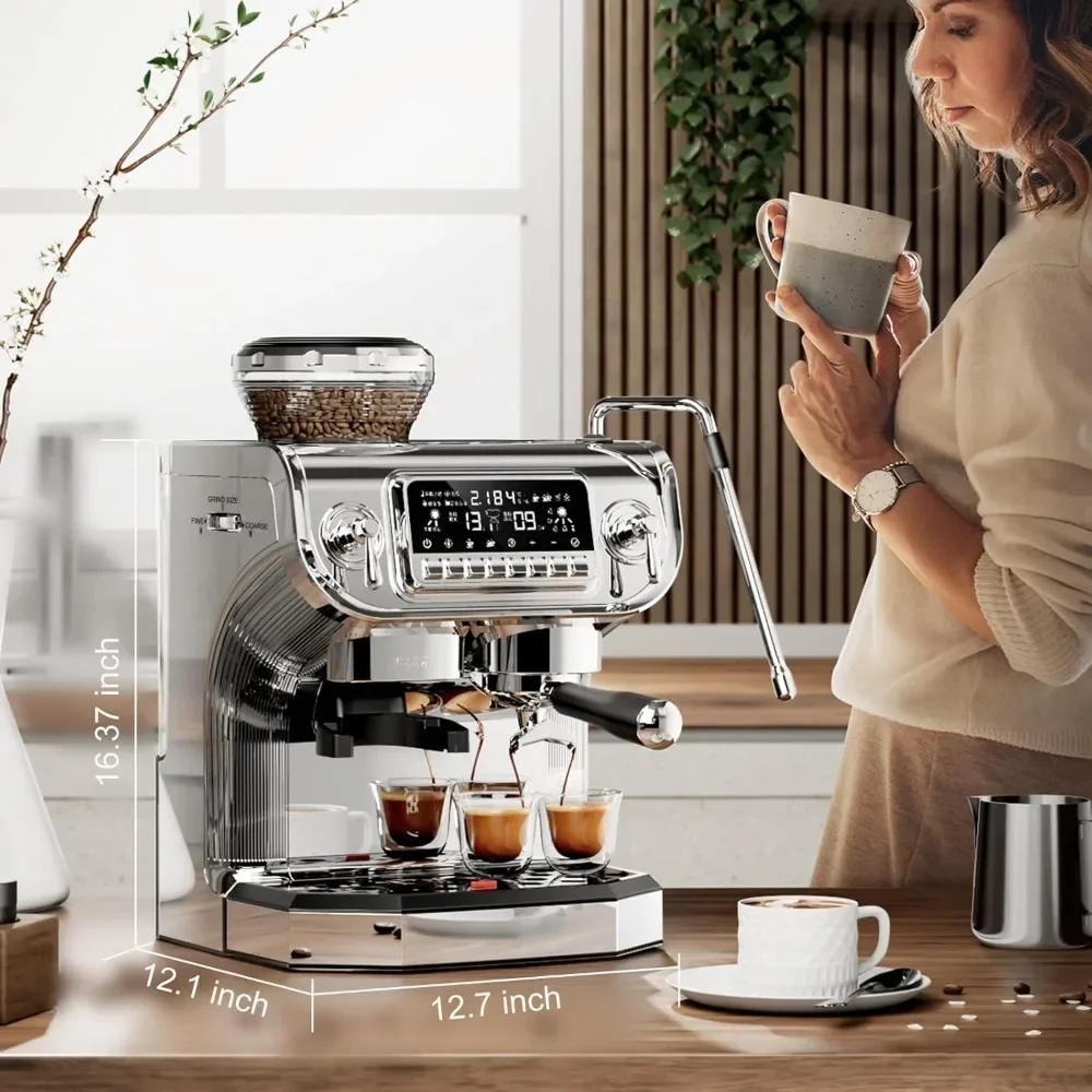 Description Picture 6 of itemith Milk Frother，Semi Automatic Coffee Machine with Grinder,Easy To Use Espresso Coffee Maker w