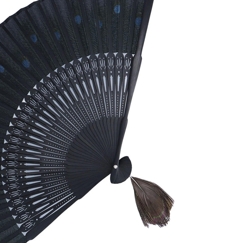 Description Picture 6 of itemFolding Fan Black Bones Beautiful Peacock Pattern Chinese Antique Bamboo Hand Fan for Performance Clothes Decoration Gifts