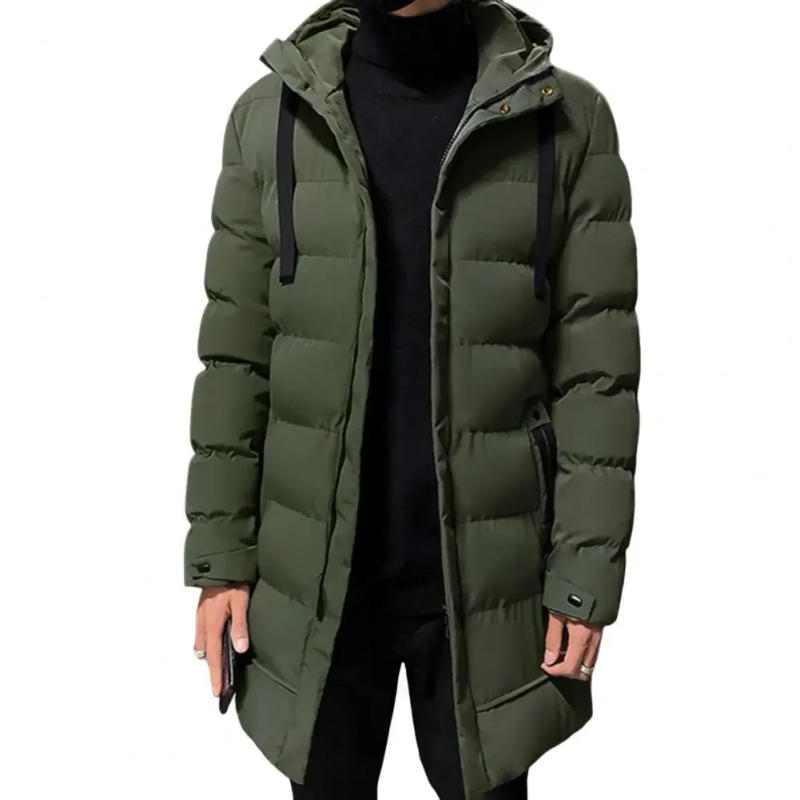 Description Picture 3 of itemAutumn Winter Men's Jacket Cotton Clothes Hooded Long Sleeve Drawstring Mid-Length Trench Coat Parka Parka Mens Long Trench Coat