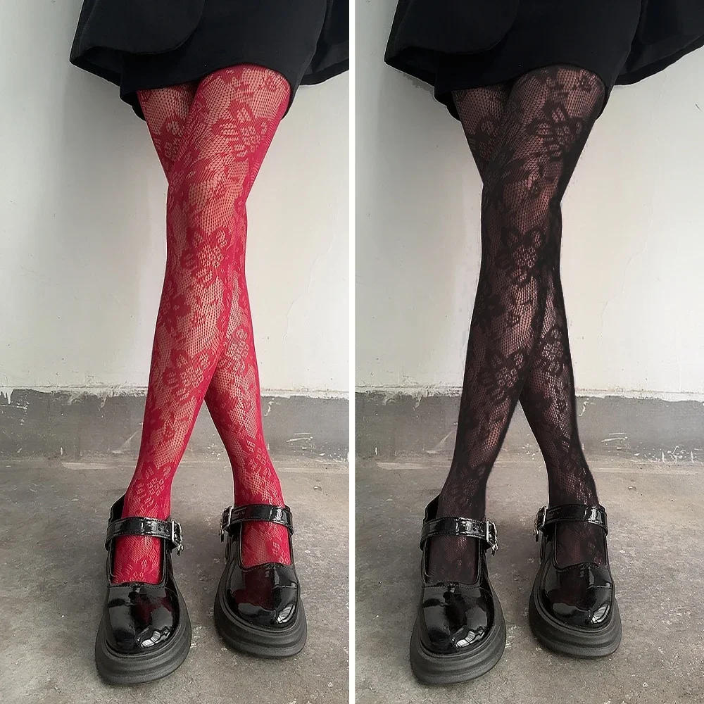 Description Picture 6 of itemClassic Flower Lolita Kawaii Socks Lace Mesh Stocking Bottomed Pantyhose Japanese Lolita Retro Floral Rattan Red Stocking Tights