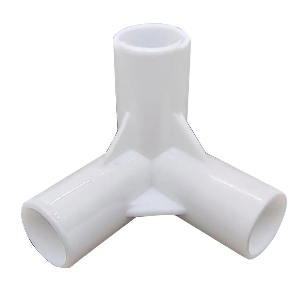 Description Picture 2 of item3 way White PVC Tent Feet Corner Center Connector Pipe PVC Straight Elbow Tee Connector Plastic Joint DIY Wardrobe Tent Fittings