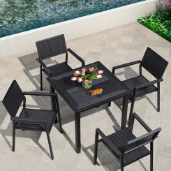 Outdoor plastic wood table and chair combination outdoor garden courtyard leisure outdoor dining table terrace anti-corrosion wo