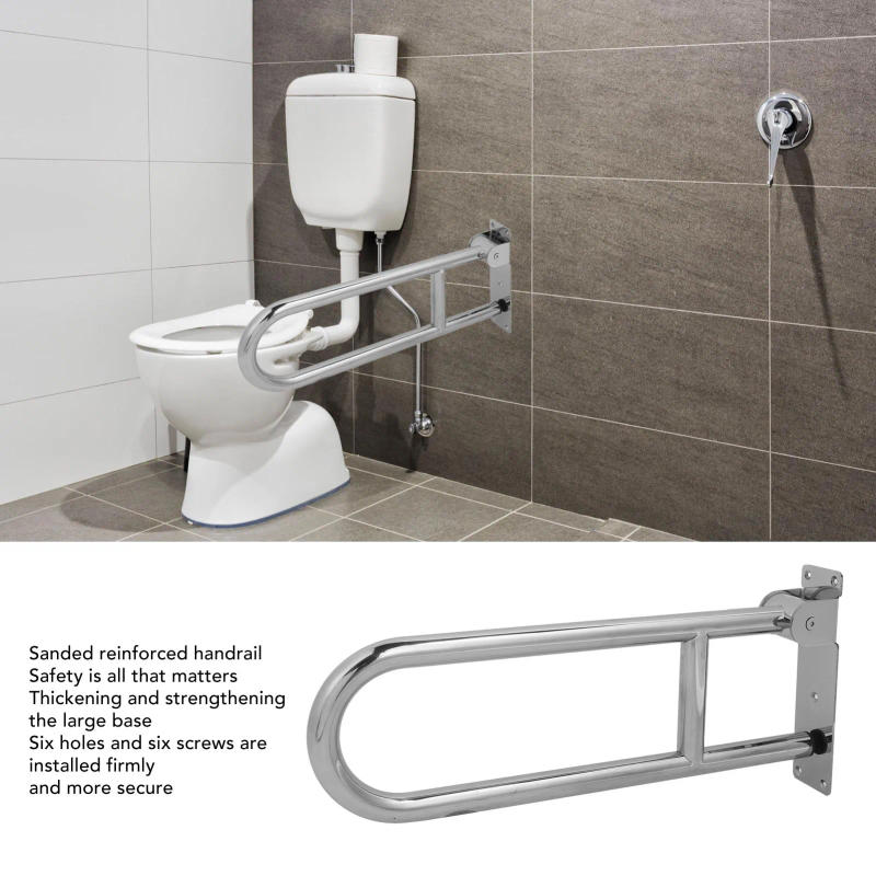Description Picture 5 of itemFlip Up Bathroom Grab Bar Stainless Steel Ergonomics 90° Vertical Rotation Wall Mount Toilet Handrails for Old People