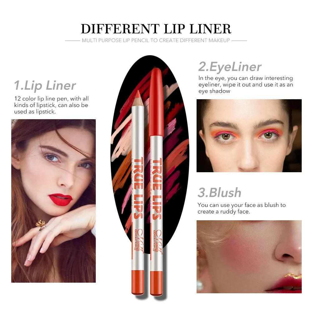 Description Picture 5 of item6/12Pcs/Set Cosmetic Nude Matte Lipstick Pen Wooden Lip Liner Waterproof Lady Lip Liner Soft Pencil Contour Makeup Lipstick Tool