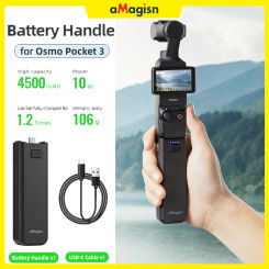 aMagisn 4500mAh Battery Handle for DJI Osmo Pocket 3 Camera Charger Handheld Power Bank Charging Secure Type-C Interface