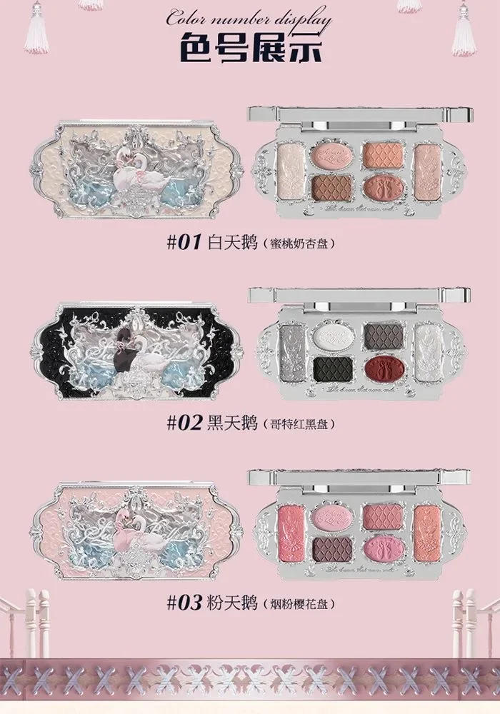 Description Picture 5 of itemFlower Knows Swan Ballet Series 6 Color Eyeshadow Palette Glitter Matte  Long Lasting Eye Shadow