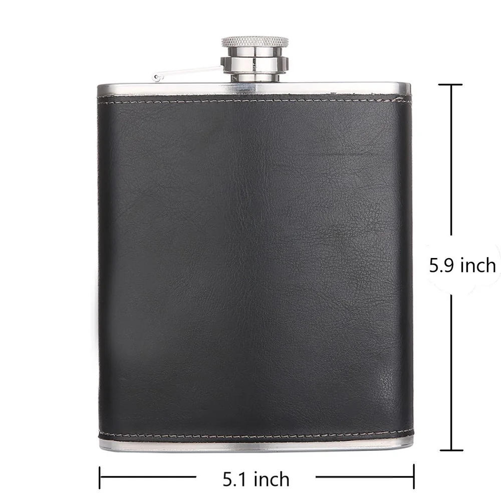 Description Picture 5 of item18 oz Black Leather Wrap Whisky Flagon Stainless Steel Hip Flask Alcohol Wine Pot Large Capacity Bottle Vodka Liquor 500ML