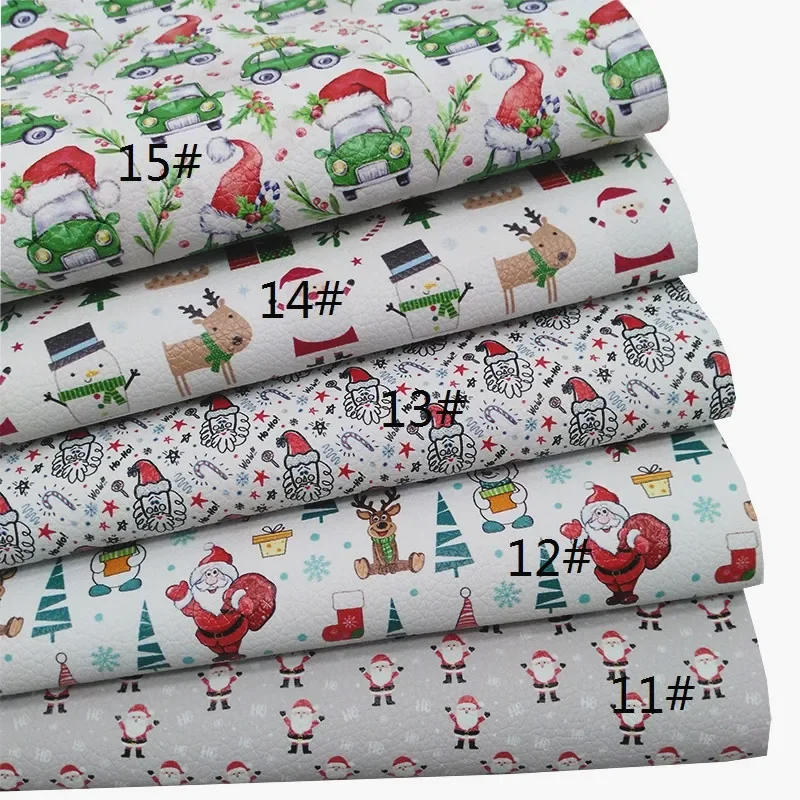 Description Picture 4 of itemChristmas Santa Clauses Printed Litchi Synthetic Faux Leather Vinly Fabric Sheet with Felt Backing Craft Earrings DIY Bows HQ049
