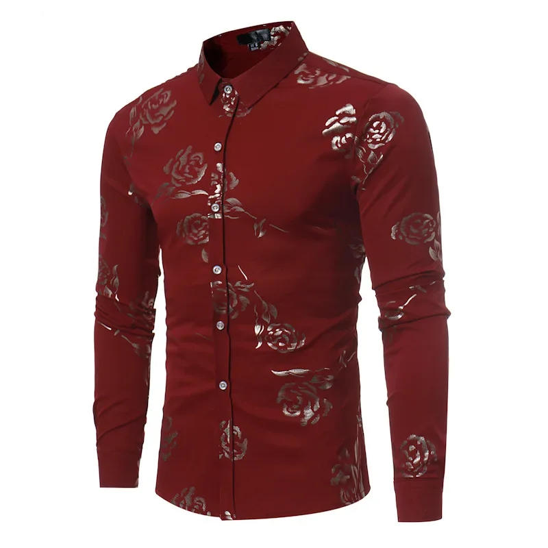 Description Picture 2 of itemAutumn Men's Button Shirt Personality Christmas Gift Luxury Coat Rose Print Evening Dress Top Prom High end Clothes 2023 New