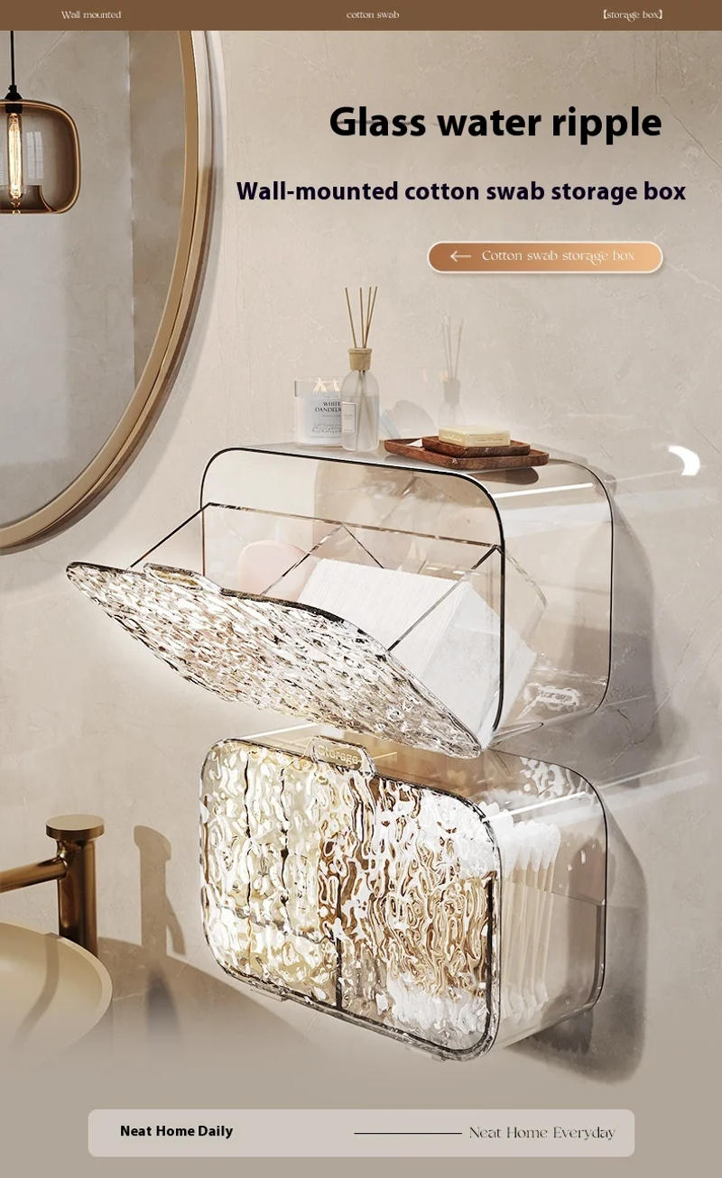 Description Picture 2 of itemTissue Box Bathroom Waterproof Storage Box Bathroom No Punching Wall Hang Storage Rack for Cosmetic Cotton Cotton Swab Lipstick