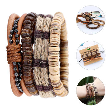 4 Pcs Bracelet Men's Bracelets European and American Mens Punk Masculism Braided