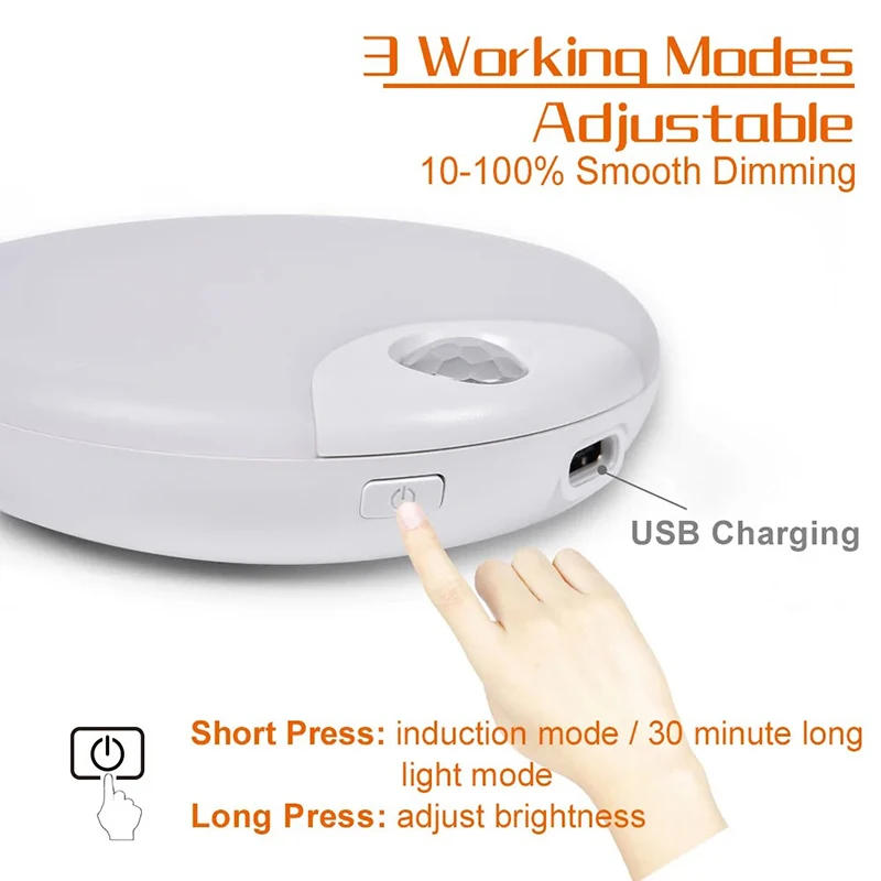 Description Picture 6 of item1PCS Motion Sensor Light Dimmable Wireless Night Lights LED Lighting Room Decor Chargeable Moon Lamp for Bedroom Wardrobe Stairs