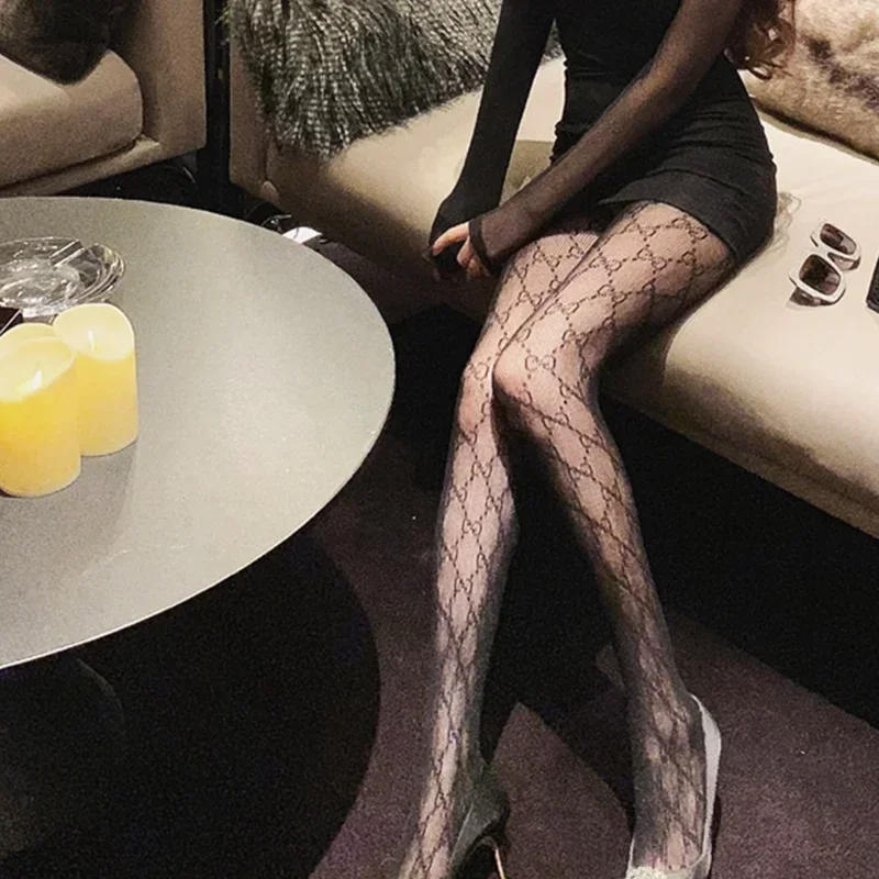 Description Picture 3 of itemPantyhose Letter INS Fishnet Stockings New Black Leggings Mesh Hollow Bottom Socks Pantyhose Women Tights Flesh Light