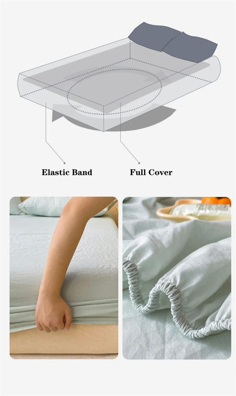 Description Picture 6 of itemWashed Cotton Mattress Covers with Elastic Band Solid Color 1pc Fitted Sheet Soft Comfort Mattress Protector Queen King Size Bed